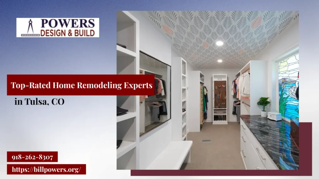 Custom walk-in closet with modern built-ins and stained glass window in Tulsa home remodel