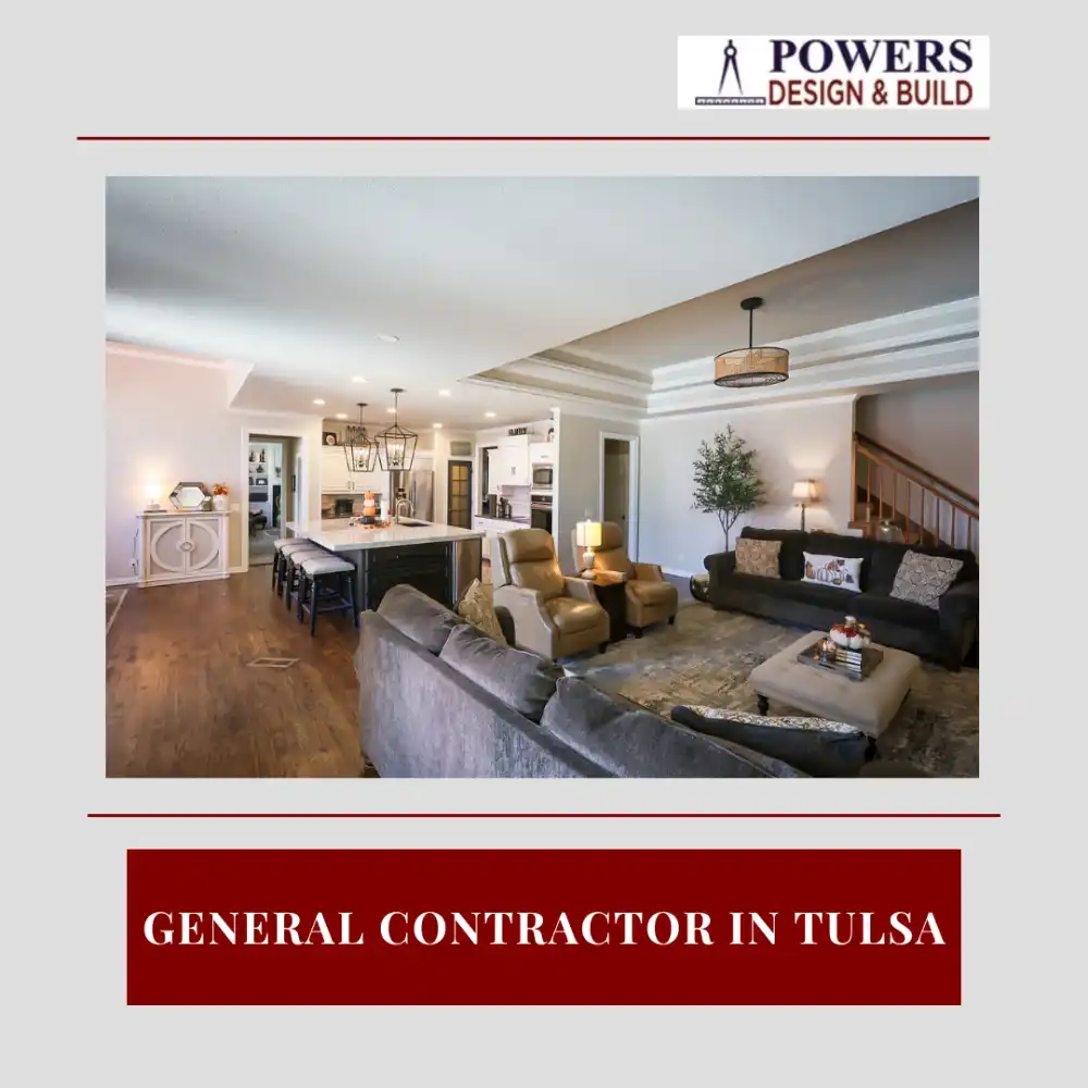 Modern open-concept living room and kitchen remodeled by a Tulsa general contractor