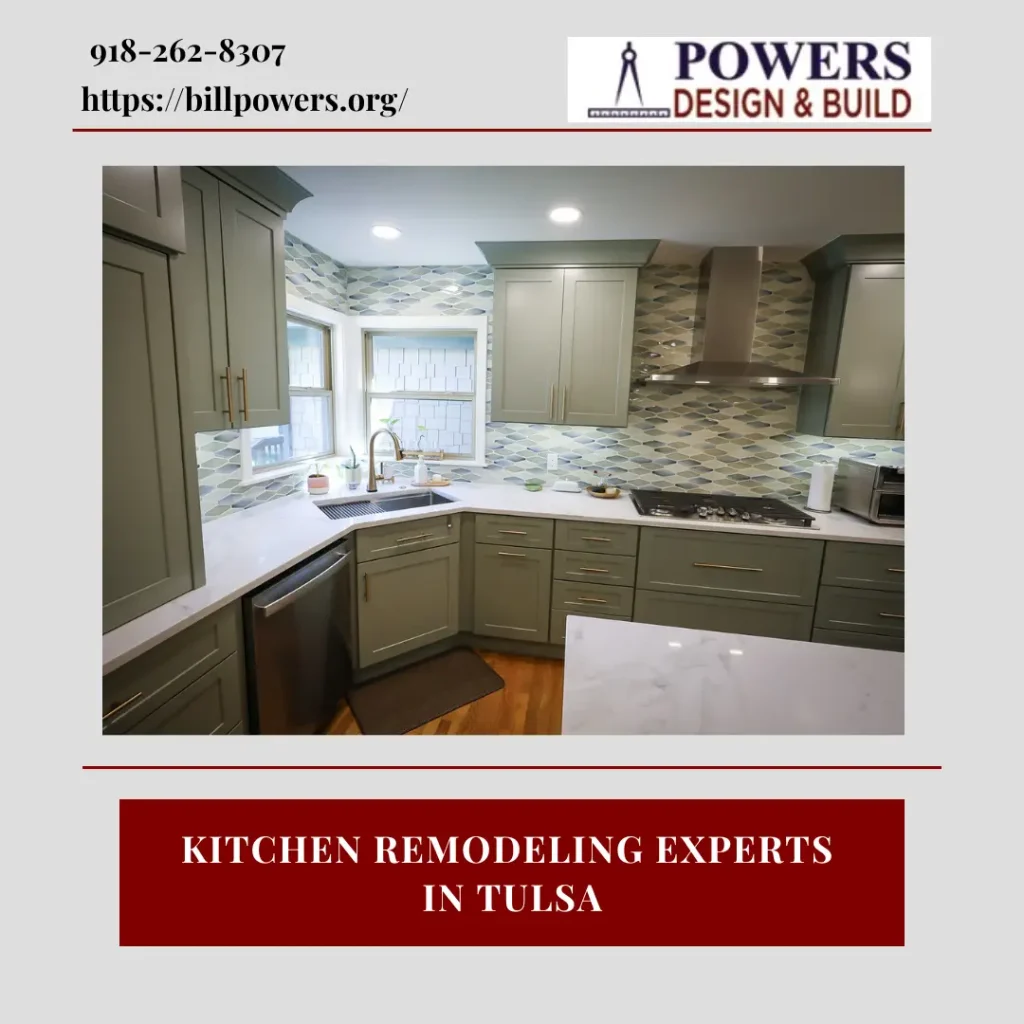 Modern kitchen remodel with sage green cabinets in Tulsa